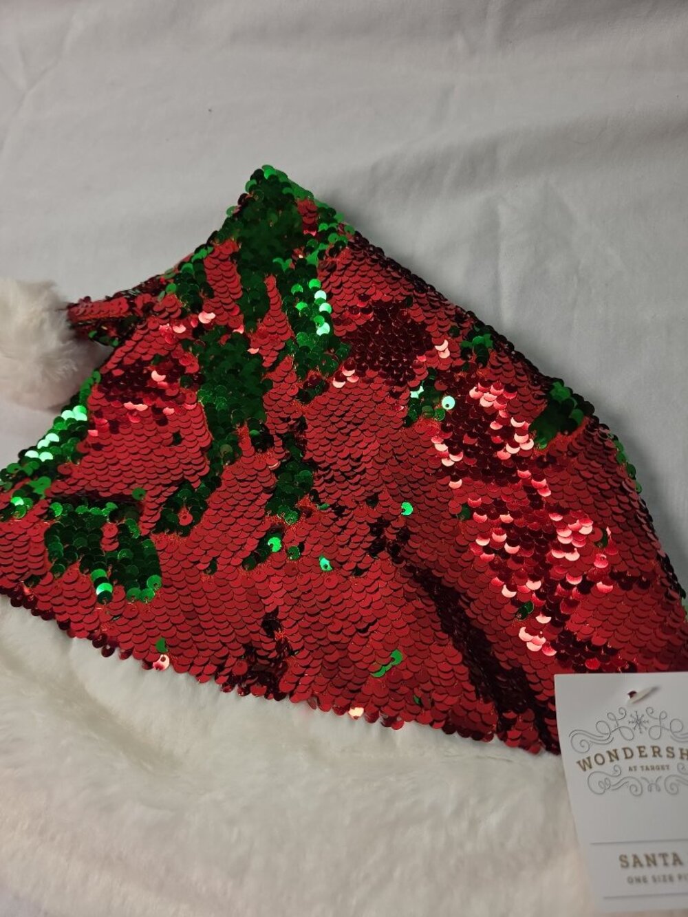 Wondershop Christmas Sequin Santa Hat Green& Red One Size Faux Fur
